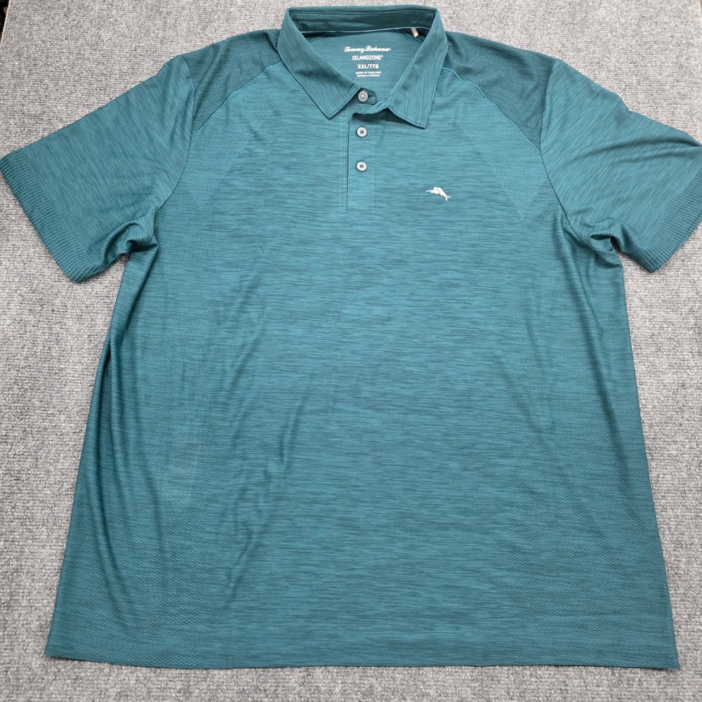 Tommy Bahama IslandZone Mens XXL Polo Shirt Teal Heathered Recycled Performance